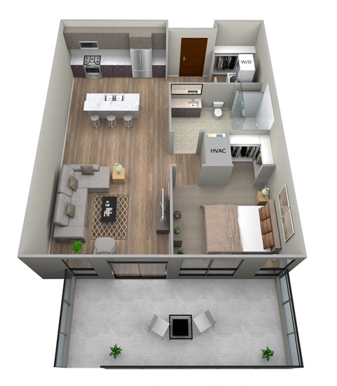 Floor plan for 1 bed, 1 bath, 730 sqft